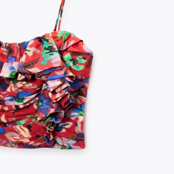 Zara Red Floral Crop Top - Picture 5 of 7